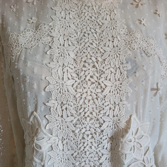 Zara Cream Ivory Swiss Dot Sheer Lace Blouse Tunic Sz M - Picture 2 of 9